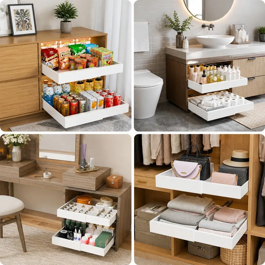Pull Out Cabinet Organizer Kitchen Storage 2 Pack Expandable Slide Out Shelves