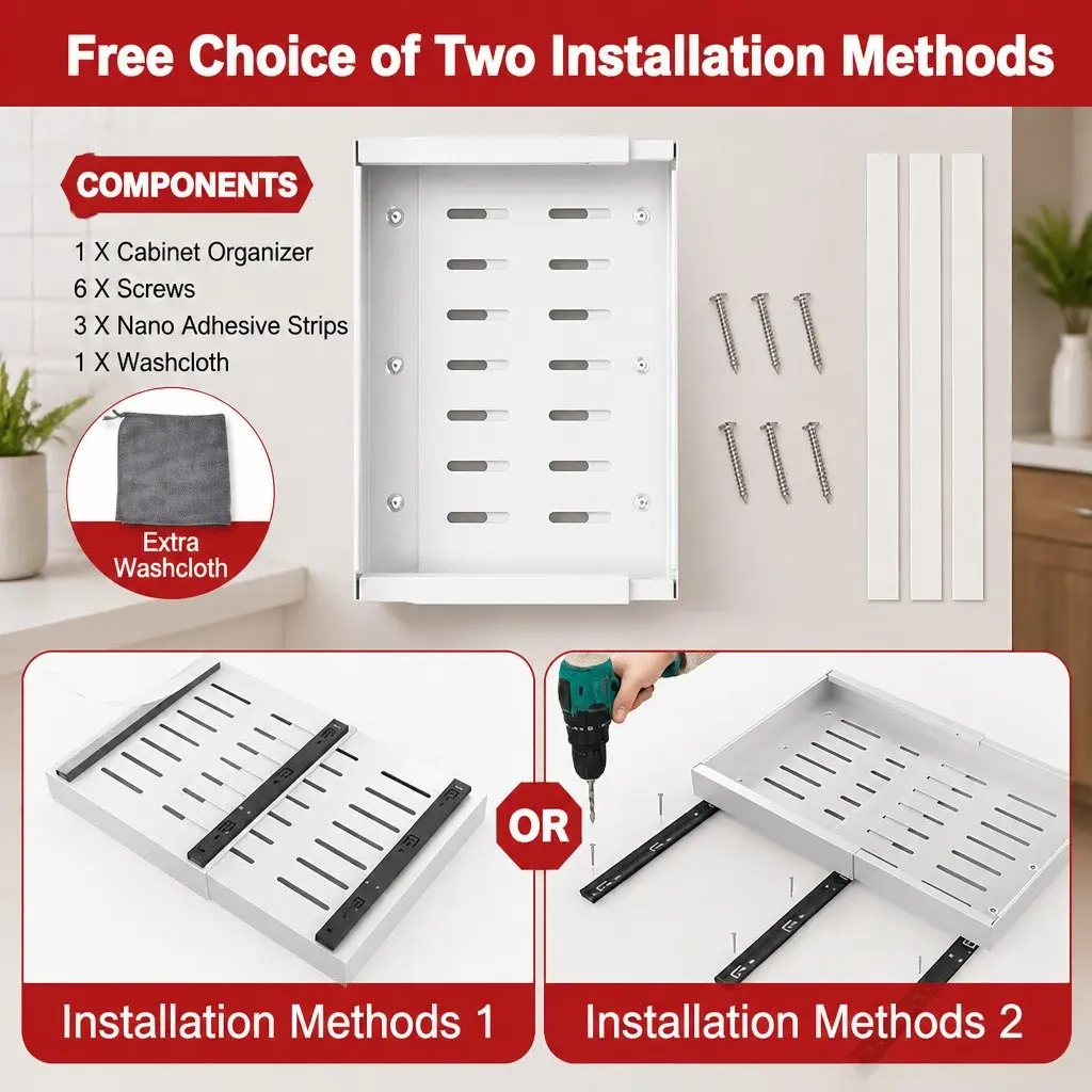 Pull Out Cabinet Organizer Kitchen Storage 2 Pack Expandable Slide Out Shelves