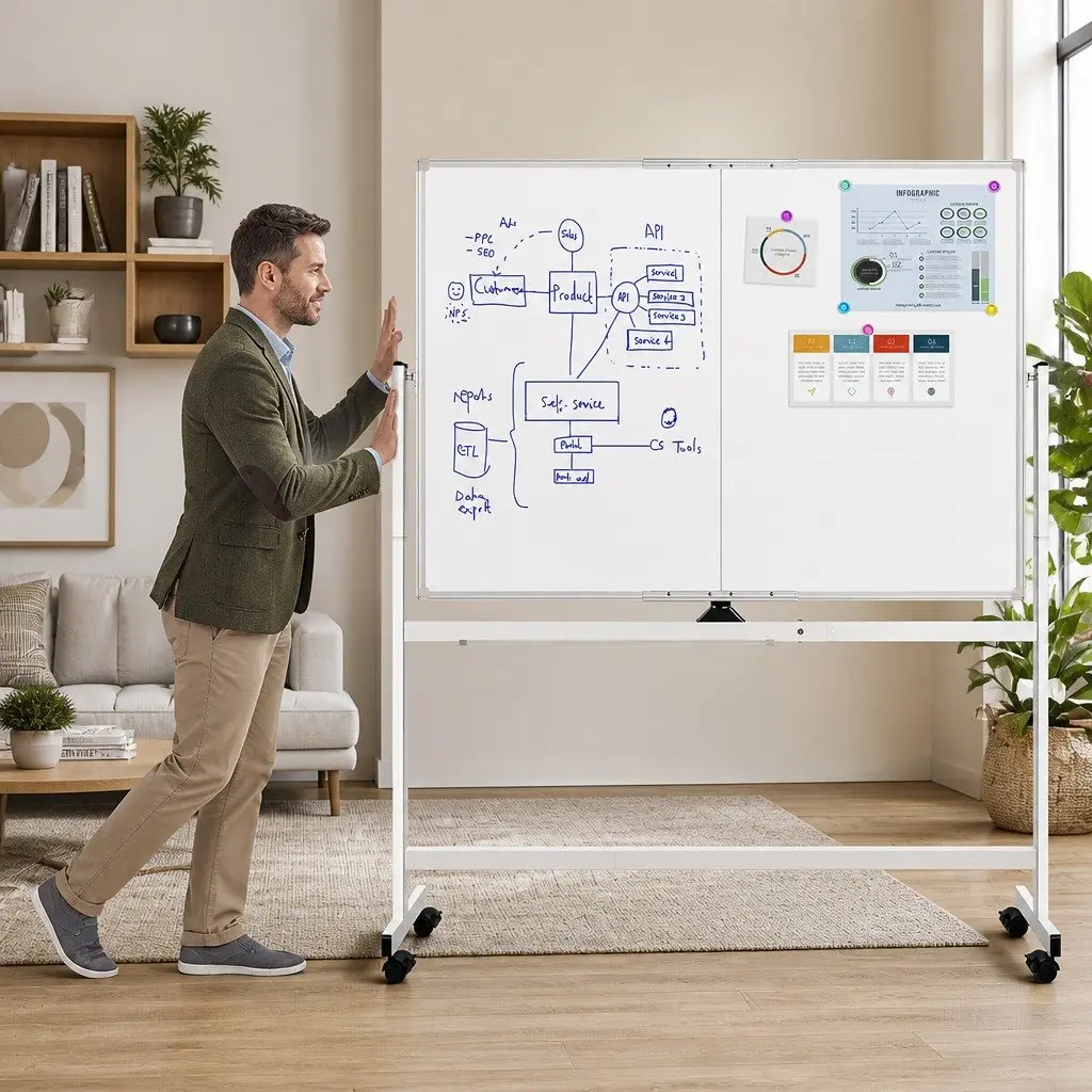 Double-Sided Magnetic Whiteboard 120x90cm