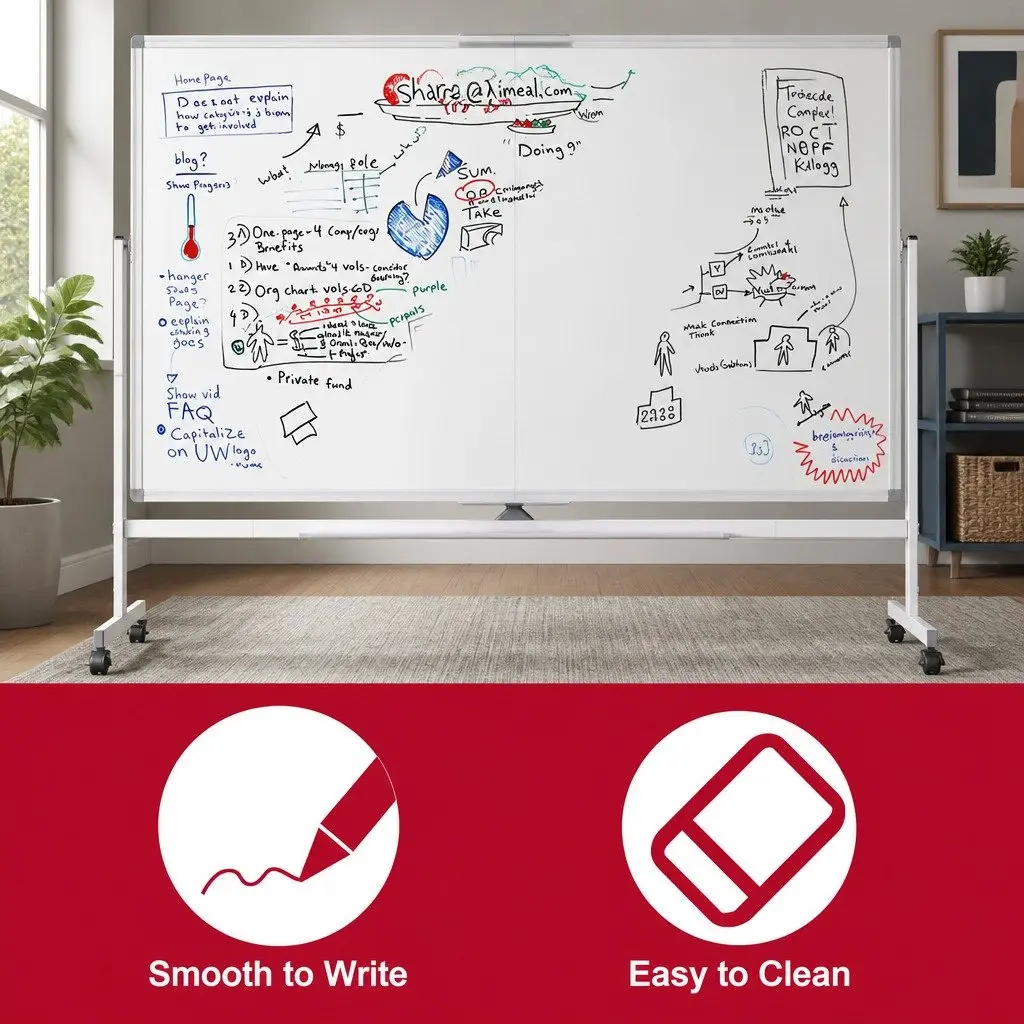 Double-Sided Magnetic Whiteboard 120x90cm