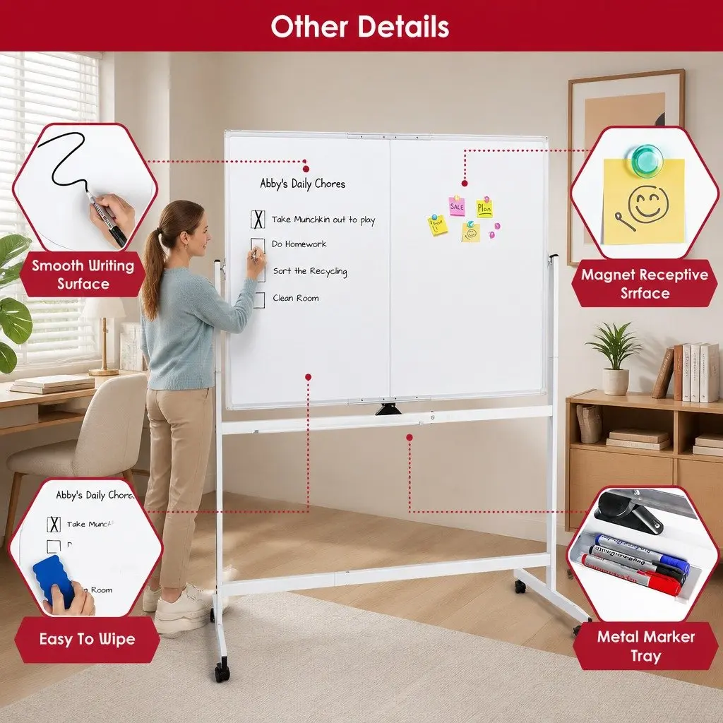 Double-Sided Magnetic Whiteboard 120x90cm