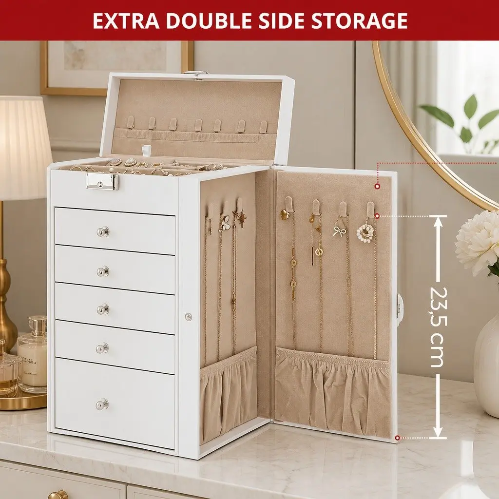 Jewelry Box Large Organizer for Women 6-Layer with Mirror and Lock