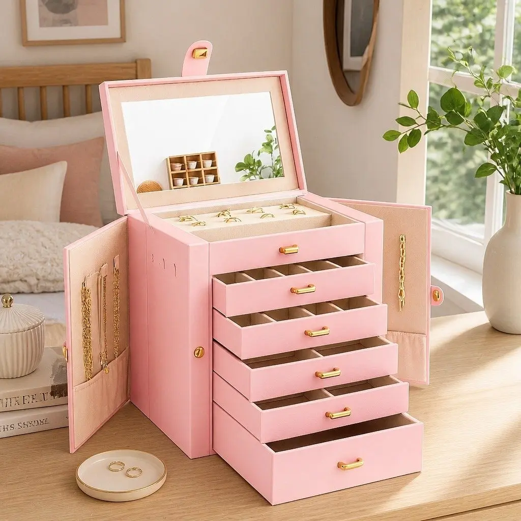 Large 6-Layer Jewelry Box with Drawers