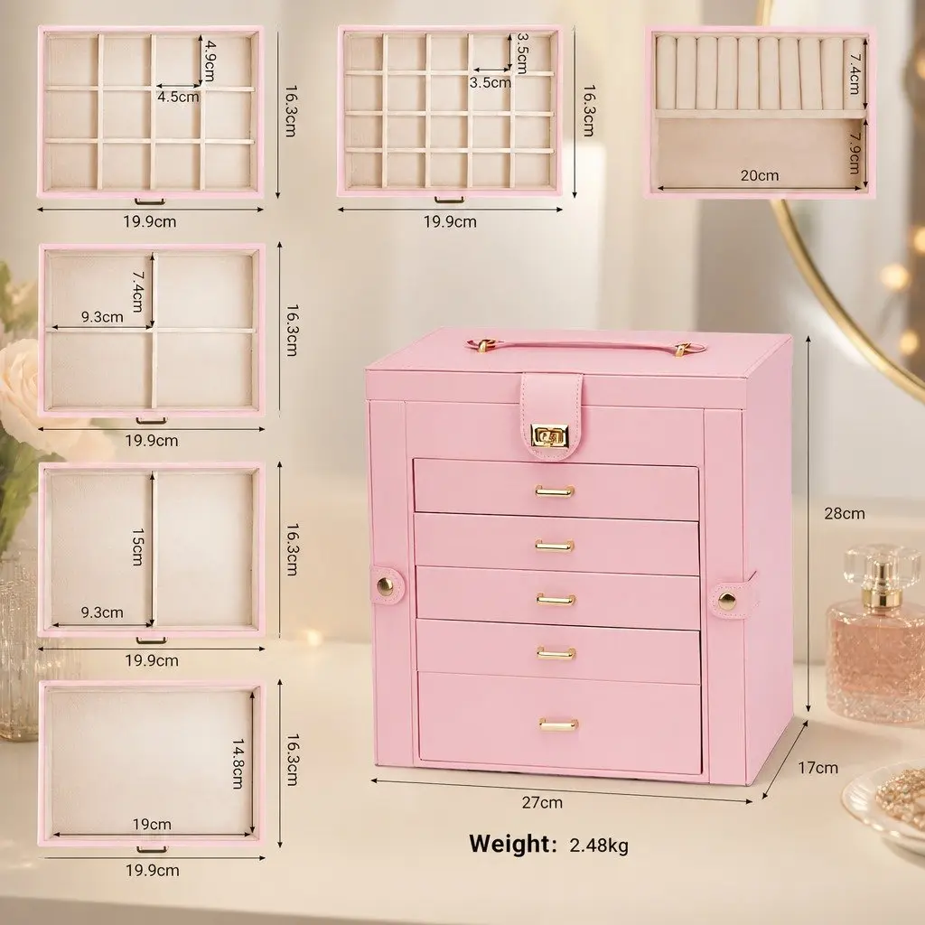 Large 6-Layer Jewelry Box with Drawers