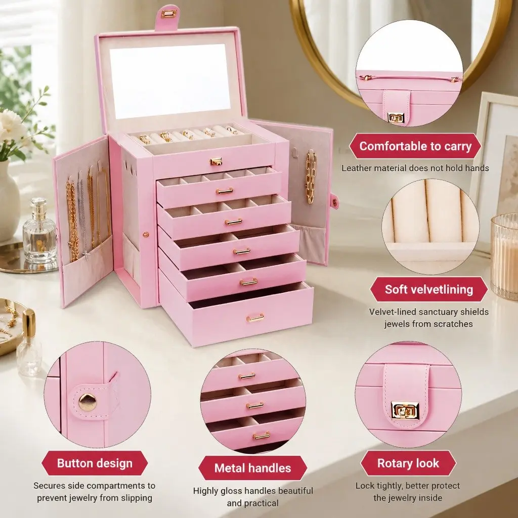 Large 6-Layer Jewelry Box with Drawers