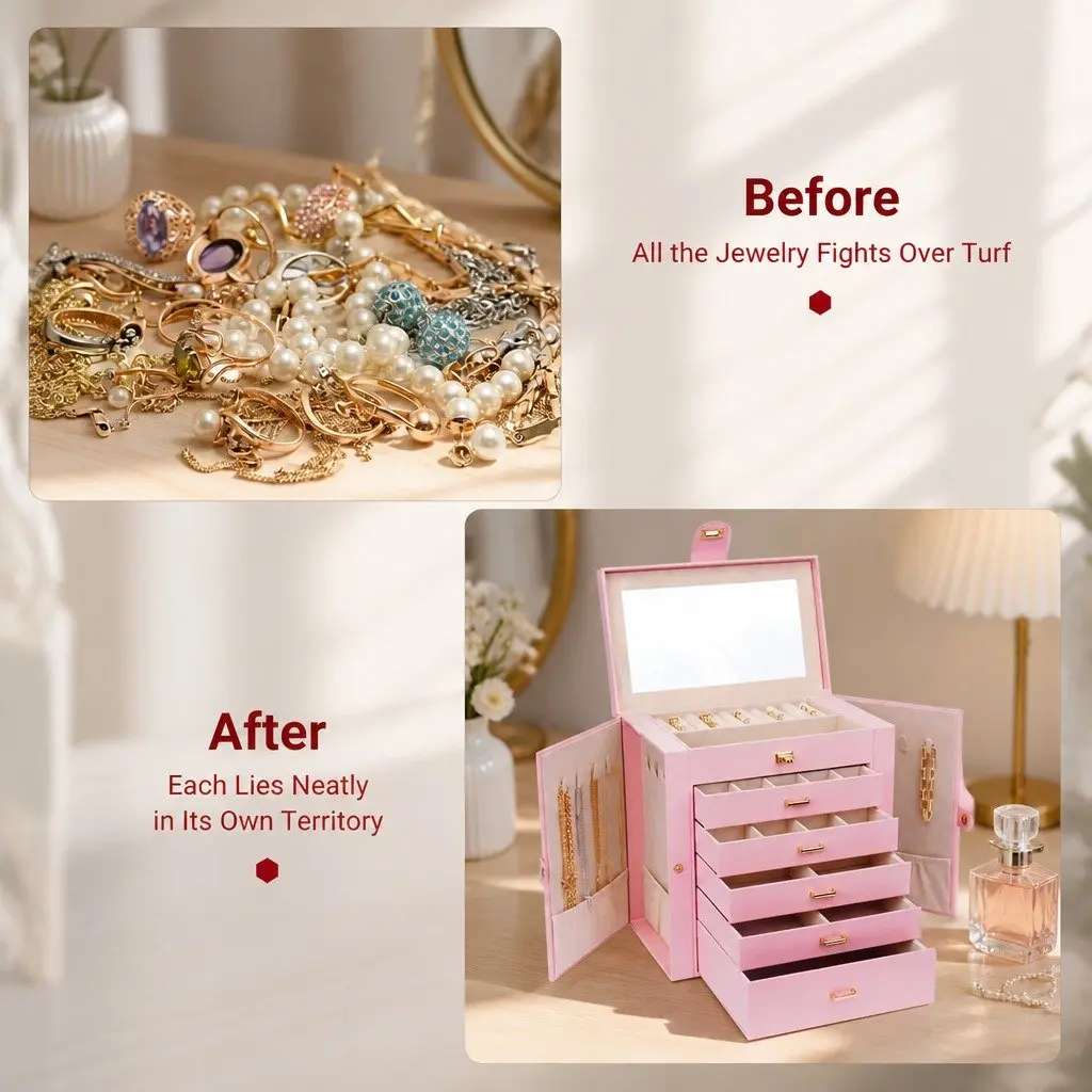 Large 6-Layer Jewelry Box with Drawers