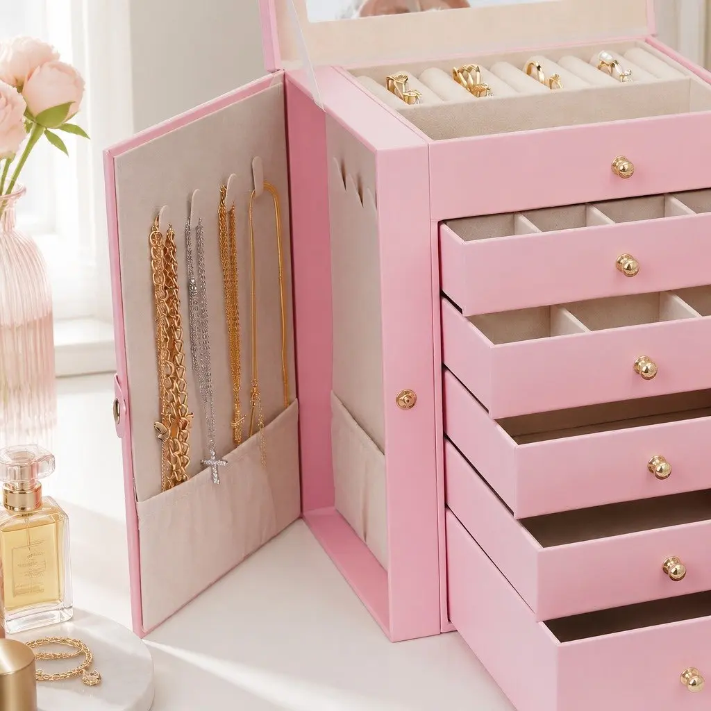 Large 6-Layer Jewelry Box with Drawers