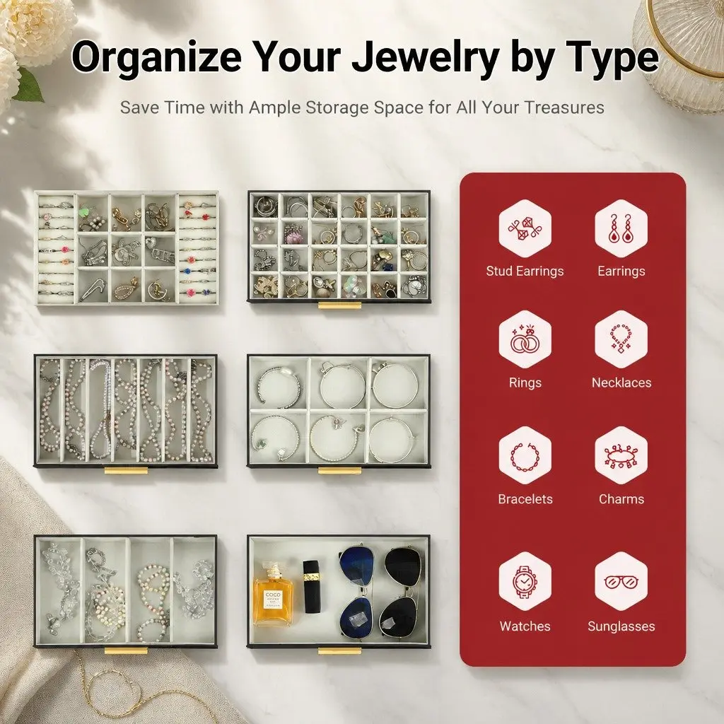 Jewelry Organizer Box for Home Use 6 Layer with Mirror and Drawers