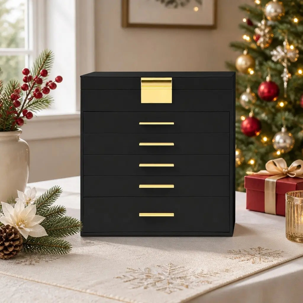 Jewelry Organizer Box for Home Use 6 Layer with Mirror and Drawers