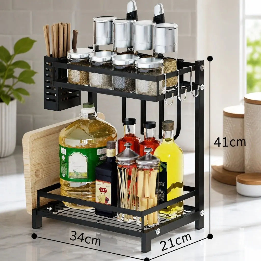 2-Tier Kitchen Spice Rack Organizer Storage Shelf Countertop Condiments Oil