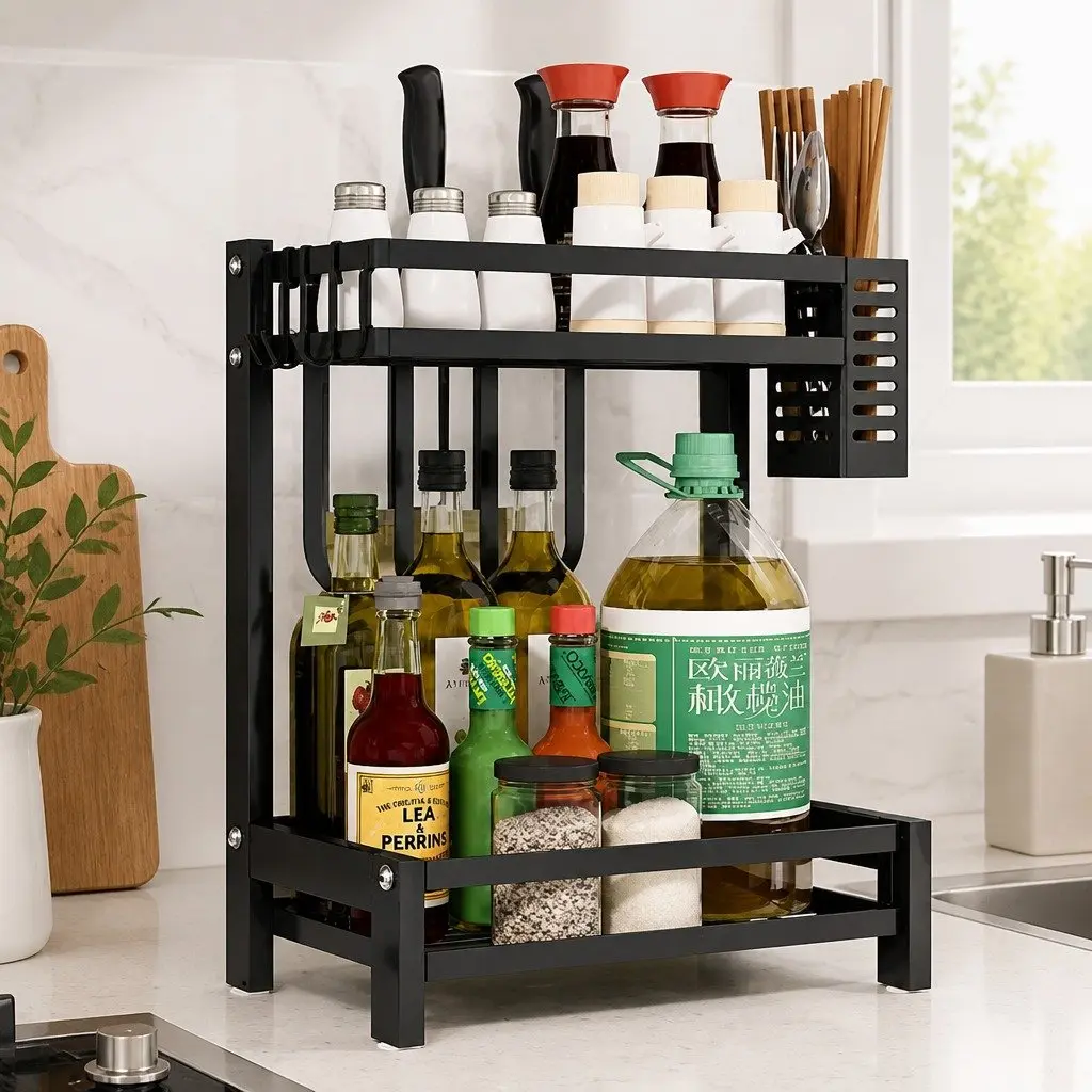 2-Tier Kitchen Spice Rack Organizer Storage Shelf Countertop Condiments Oil