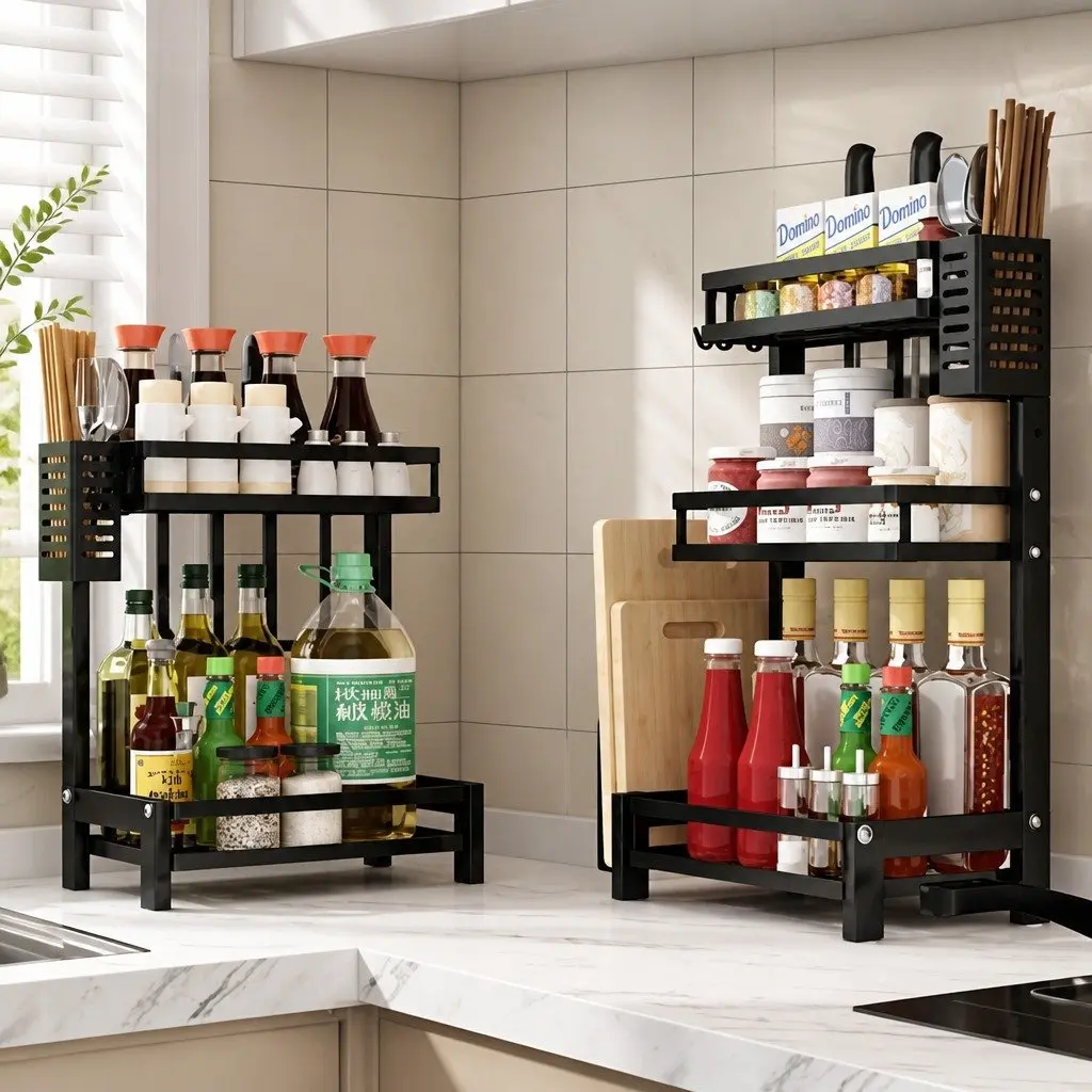 2-Tier Kitchen Spice Rack Organizer Storage Shelf Countertop Condiments Oil