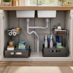 Under Sink Organiser 2 Pack Pull-Out Sliding Drawers Kitchen Bathroom Storage