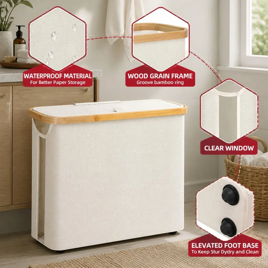Toilet Paper Storage Basket 2 Pack Holds 12 Rolls Bamboo Lid Handle Bathroom