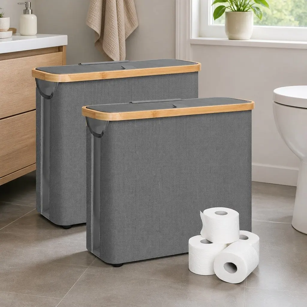 Toilet Paper Storage Basket 2 Pack Holds 12 Rolls Bamboo Lid Handle RV Closet