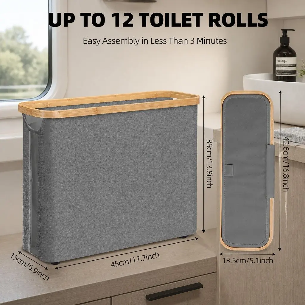 Toilet Paper Storage Basket 2 Pack Holds 12 Rolls Bamboo Lid Handle RV Closet