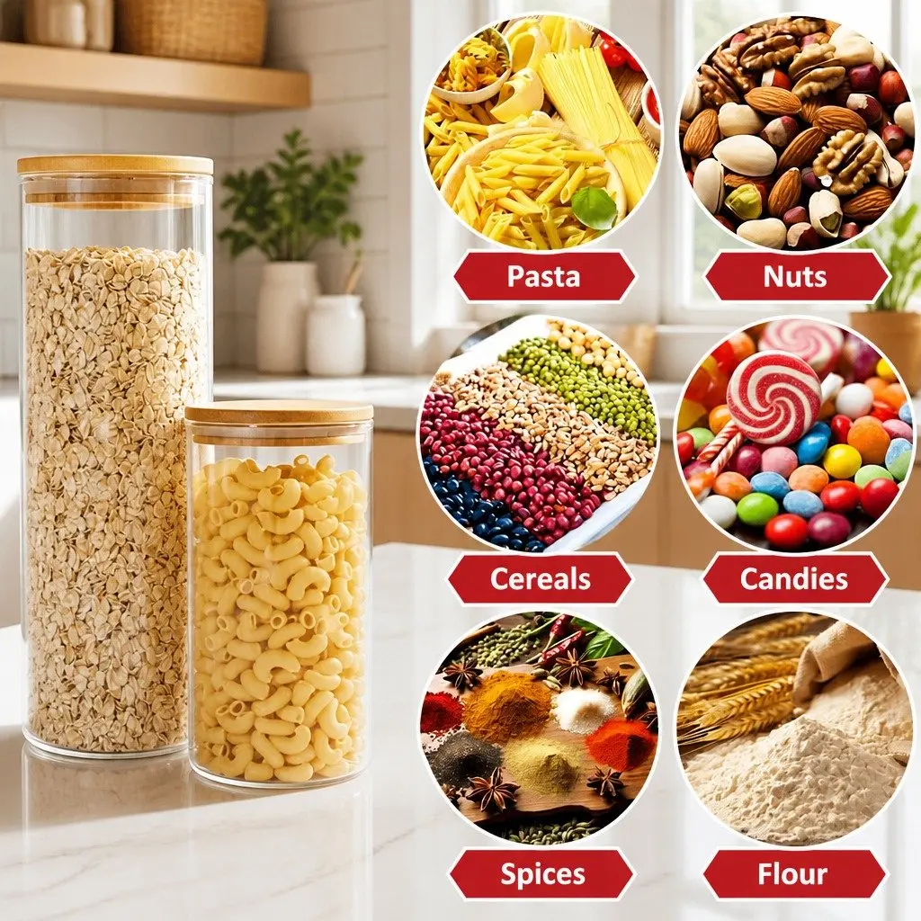 Glass Storage Jars 12 Pack with Bamboo Lids Kitchen Pantry Airtight Containers