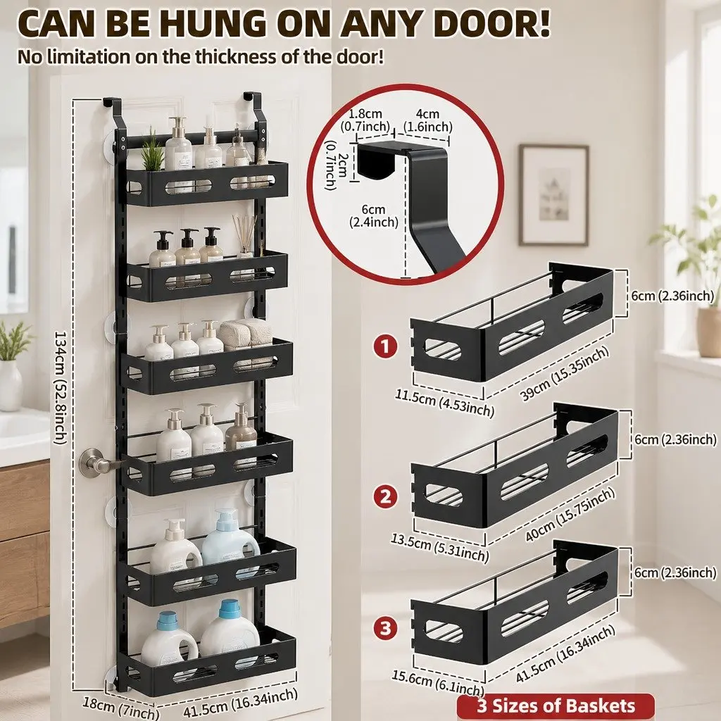 Over the Door Organizer Kitchen Bathroom 6 Tier Adjustable Metal Storage Rack