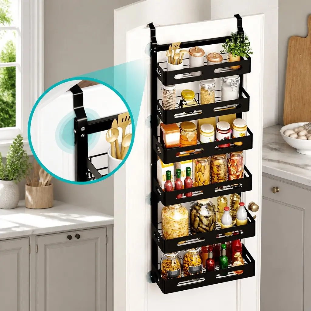 Over the Door Organizer Kitchen Bathroom 6 Tier Adjustable Metal Storage Rack