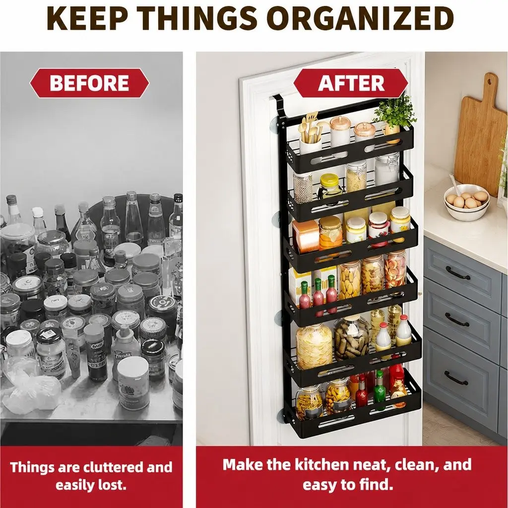 Over the Door Organizer Kitchen Bathroom 6 Tier Adjustable Metal Storage Rack