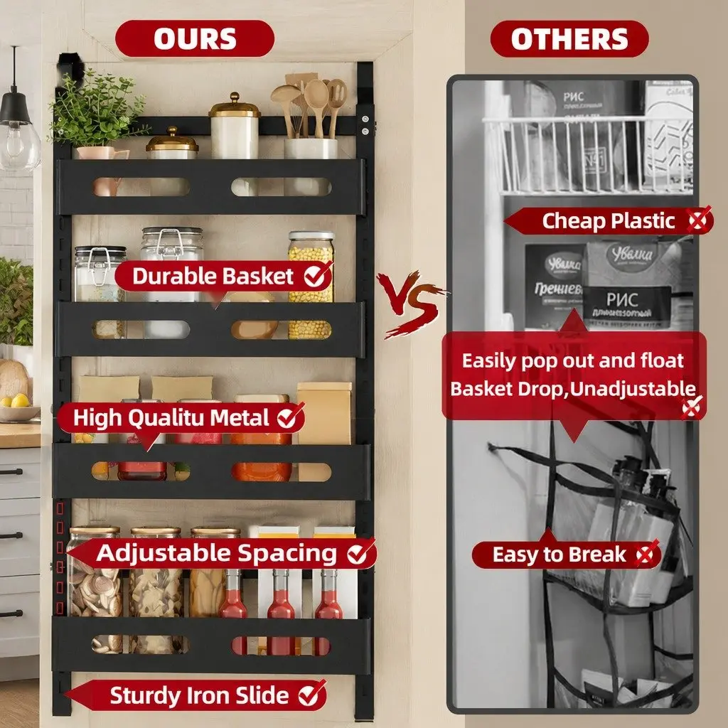 Over the Door Organizer Kitchen Bathroom 6 Tier Adjustable Metal Storage Rack