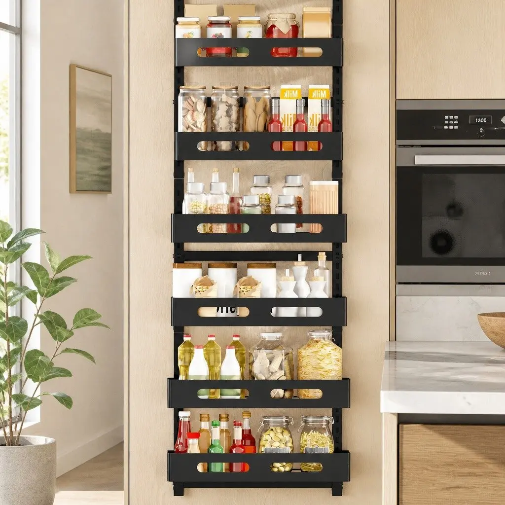 Over the Door Organizer Kitchen Bathroom 6 Tier Adjustable Metal Storage Rack