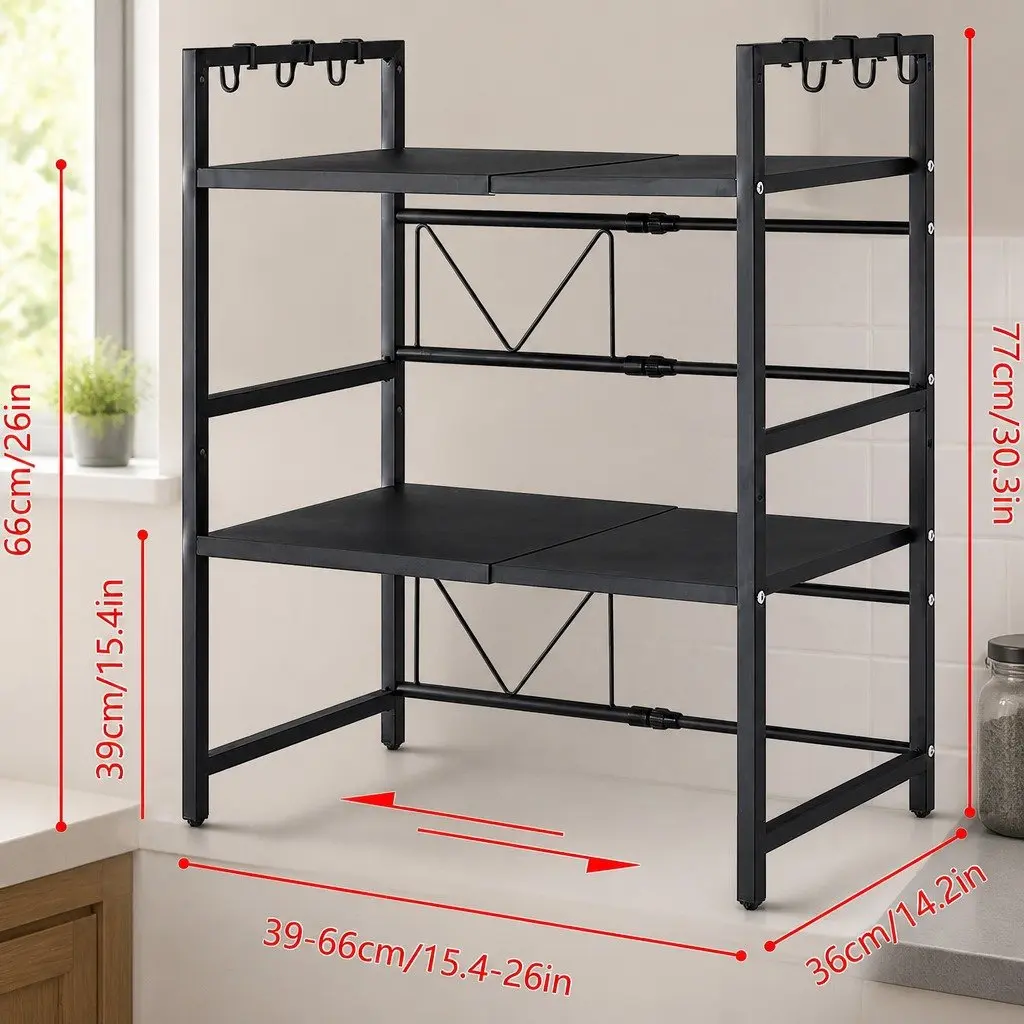 3-Tier Microwave Oven Rack Adjustable Metal Kitchen Shelf Stand Countertop