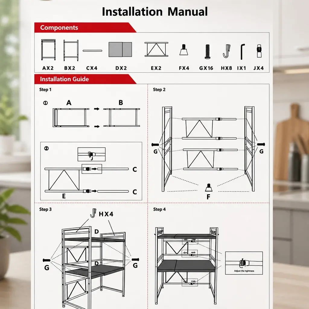 3-Tier Microwave Oven Rack Adjustable Metal Kitchen Shelf Stand Countertop