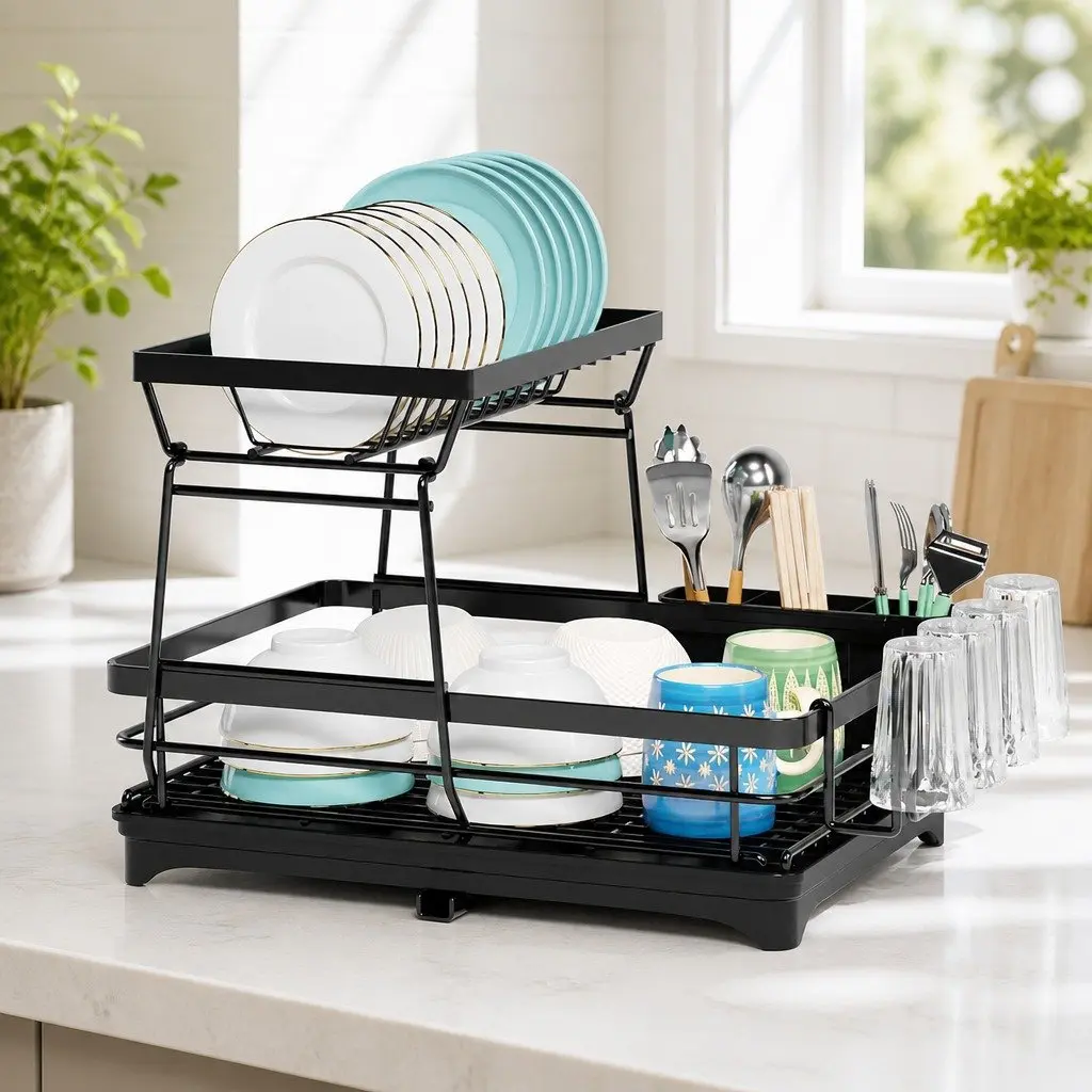 2-Tier Dish Drying Rack with Drainboard