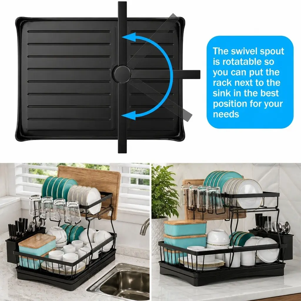 2-Tier Dish Drying Rack with Drainboard