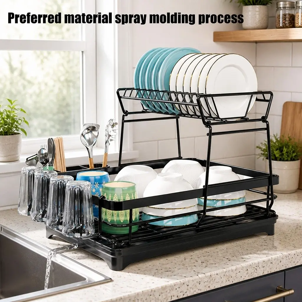 2-Tier Dish Drying Rack with Drainboard