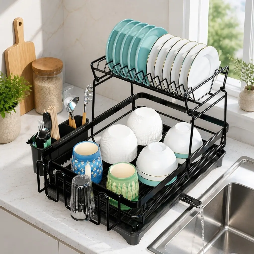 2-Tier Dish Drying Rack with Drainboard