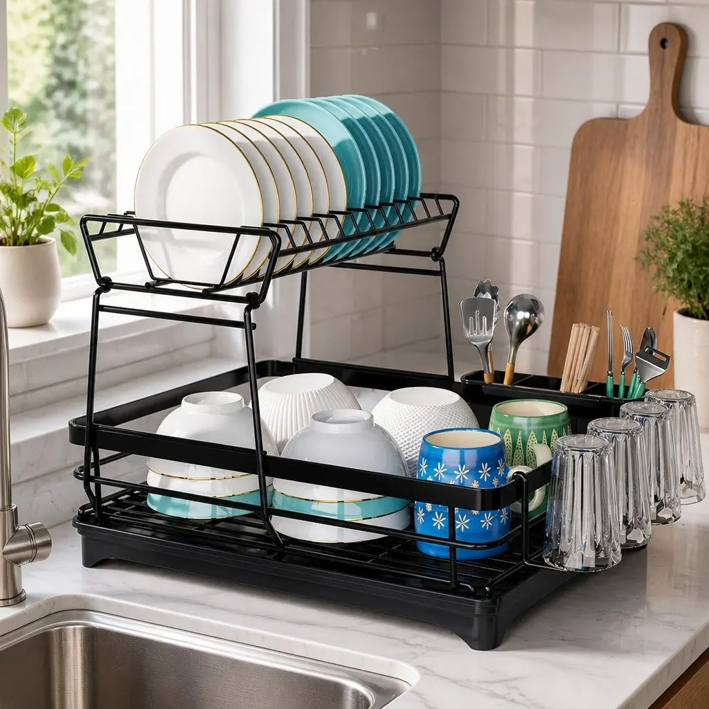 2-Tier Dish Drying Rack with Drainboard