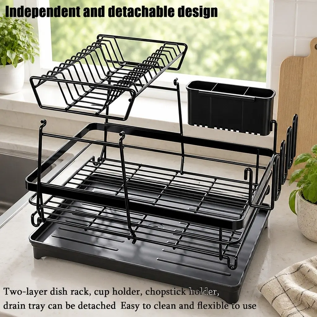 2-Tier Dish Drying Rack with Drainboard