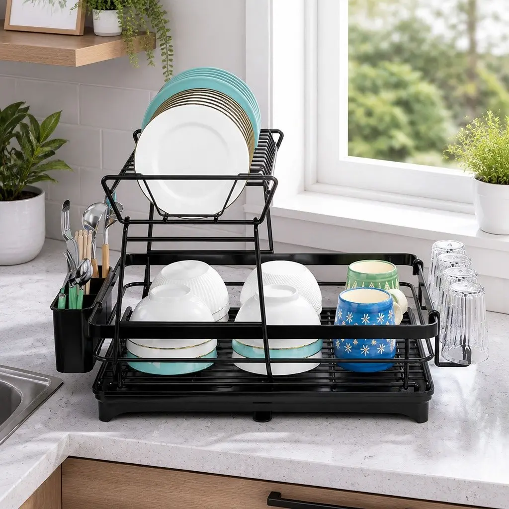 2-Tier Dish Drying Rack with Drainboard