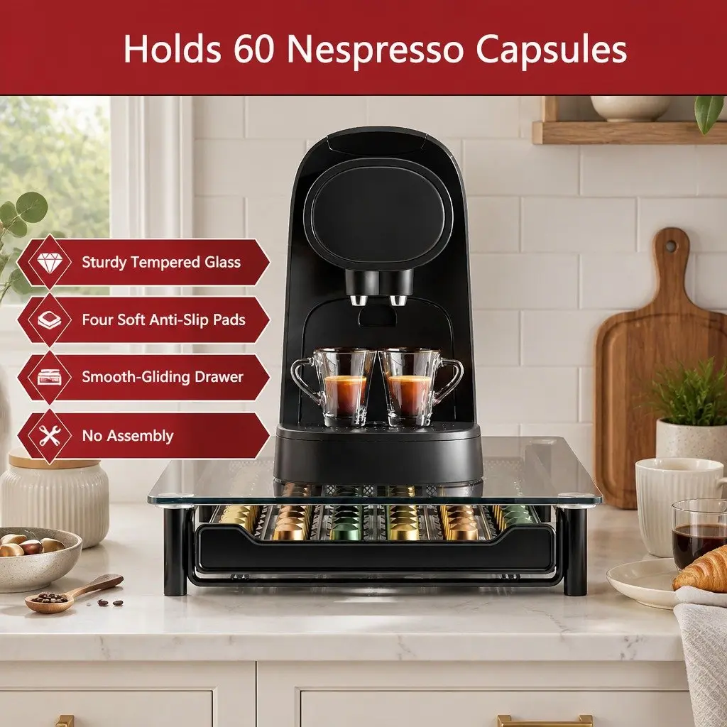 Coffee Pod Holder Drawer Organizer 60 Capacity Tempered Glass Nespresso Kitchen