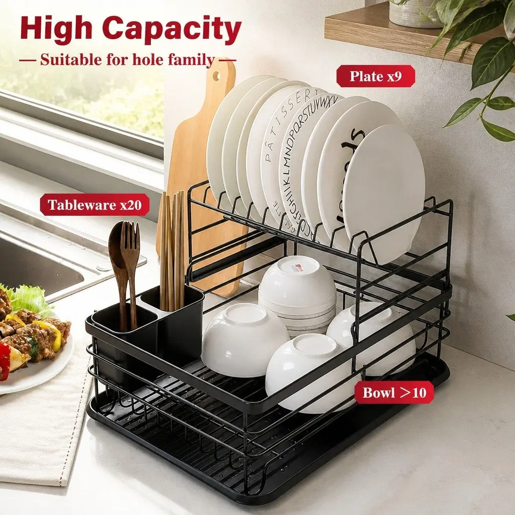 2-Tier Dish Drying Rack with Tray