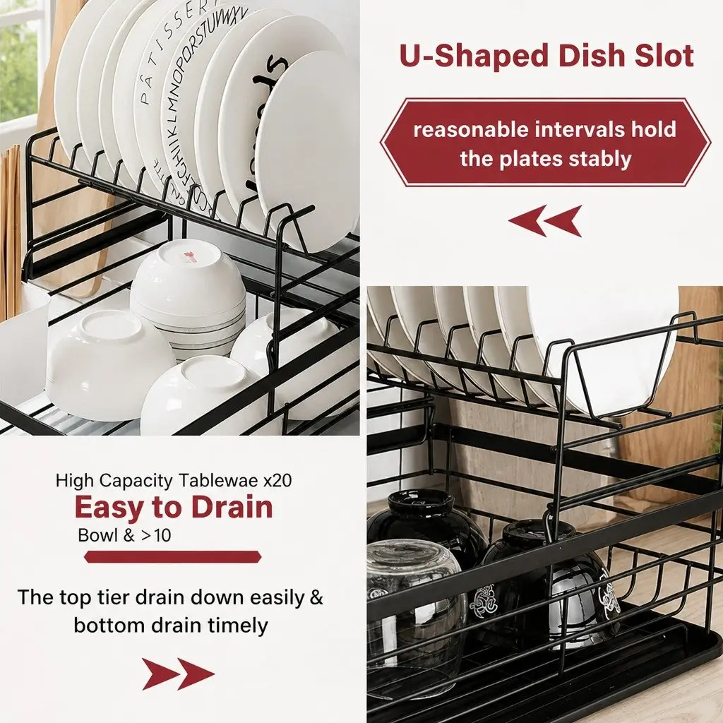2-Tier Dish Drying Rack with Tray