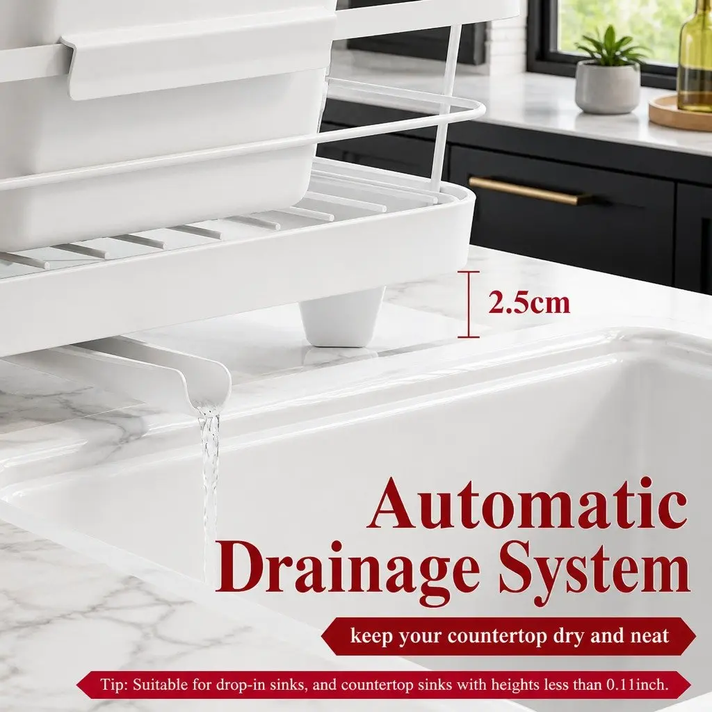 Dish Drying Rack Kitchen Counter Two-Level Organizer Removable Drip Tray Utensil