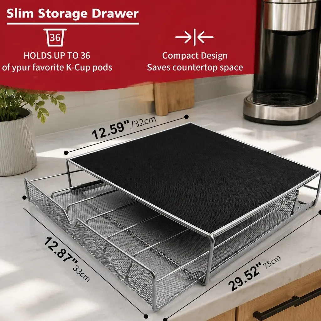 K-Cup Coffee Pod Drawer Storage Organizer 36 Pods Kitchen Counter Holder Riser