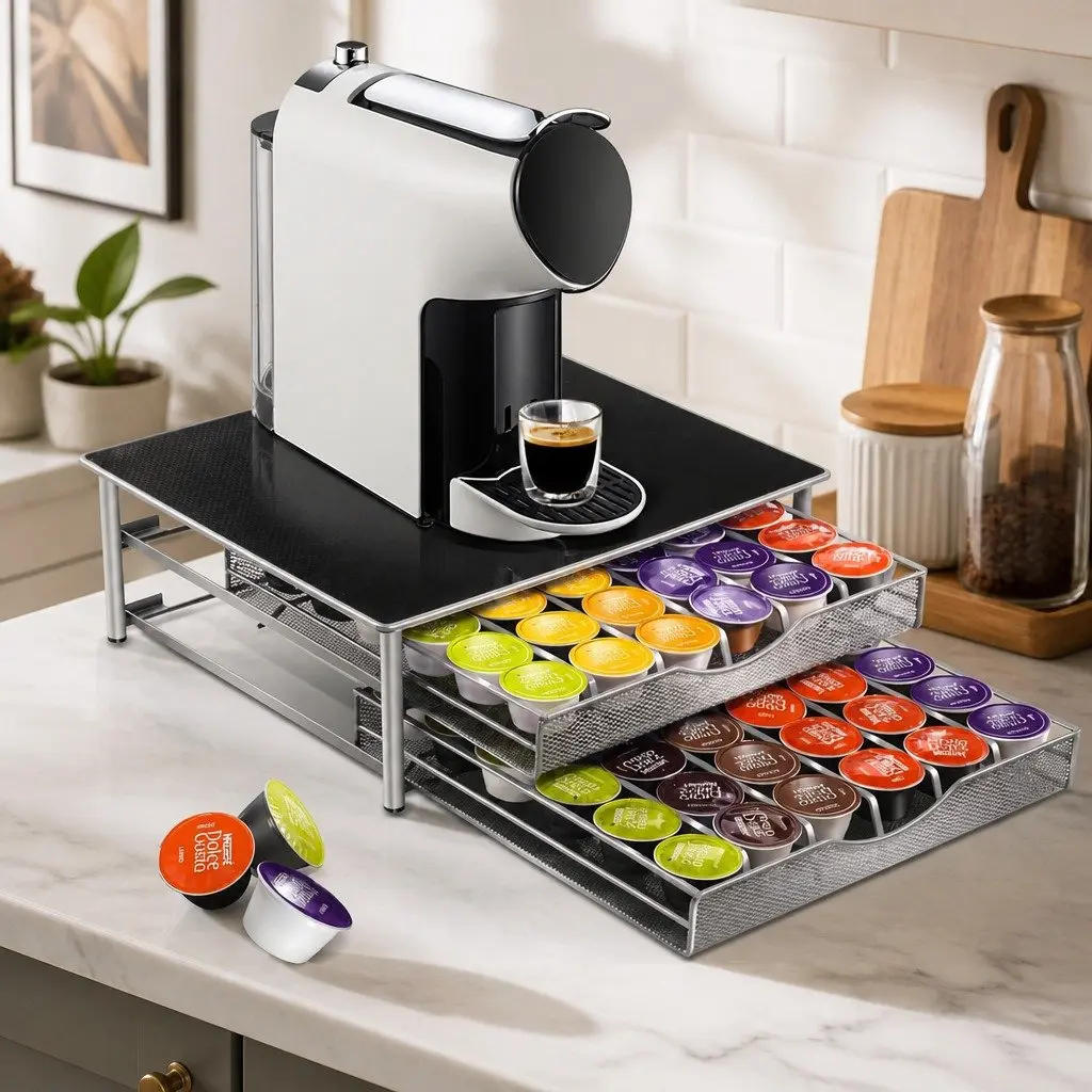 K-Cup Coffee Pod Drawer Storage Organizer Kitchen Counter 2-Tier 72 Capacity