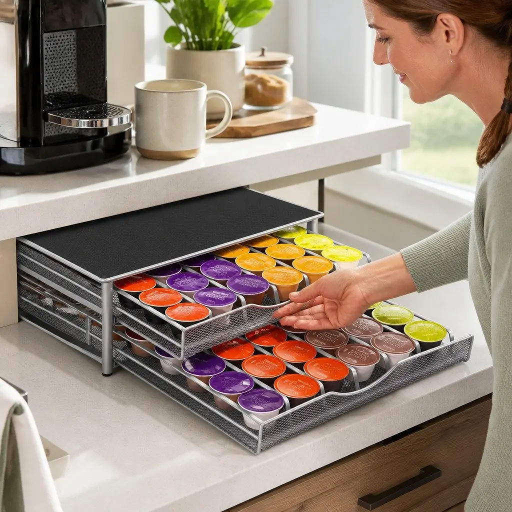 K-Cup Coffee Pod Drawer Storage Organizer Kitchen Counter 2-Tier 72 Capacity