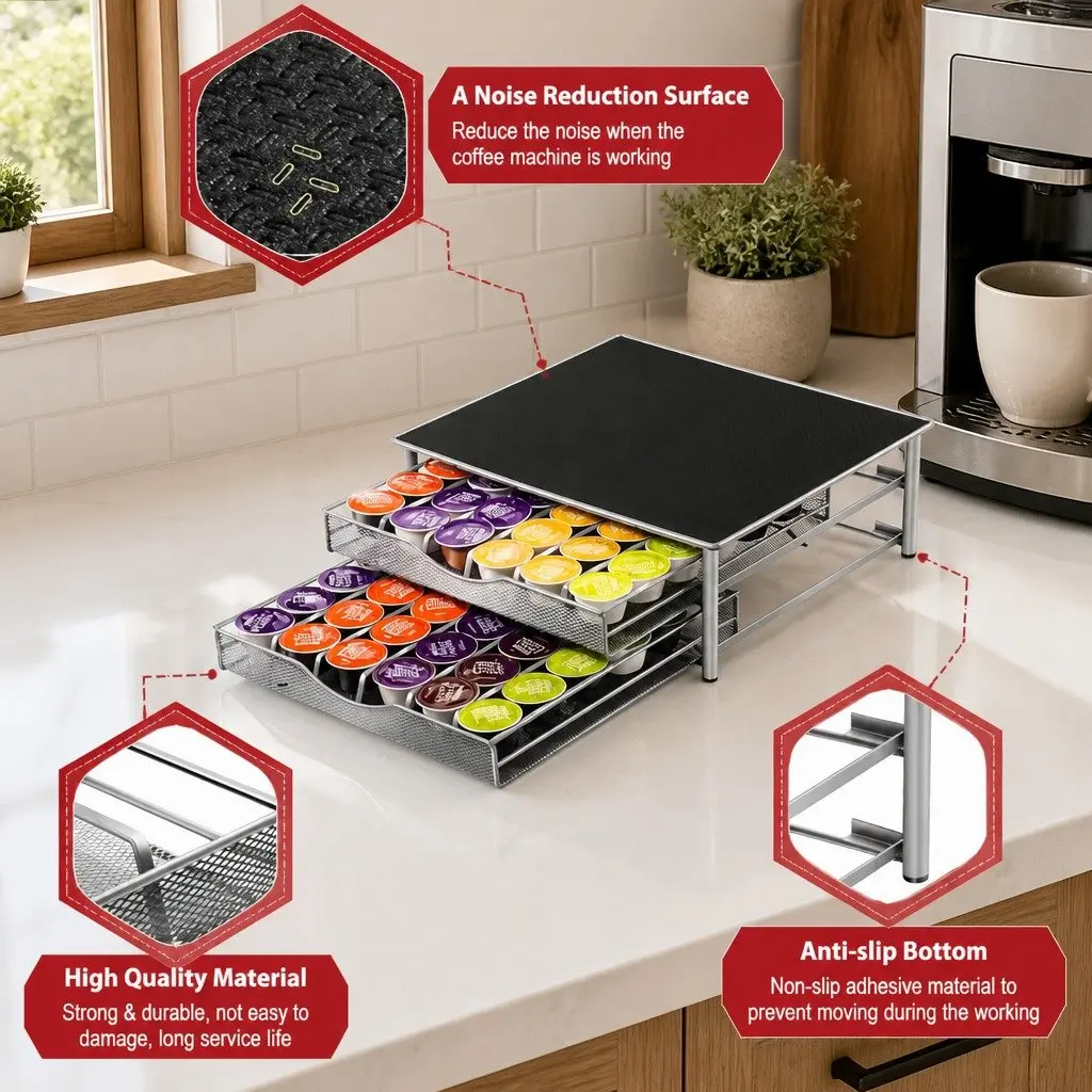 K-Cup Coffee Pod Drawer Storage Organizer Kitchen Counter 2-Tier 72 Capacity