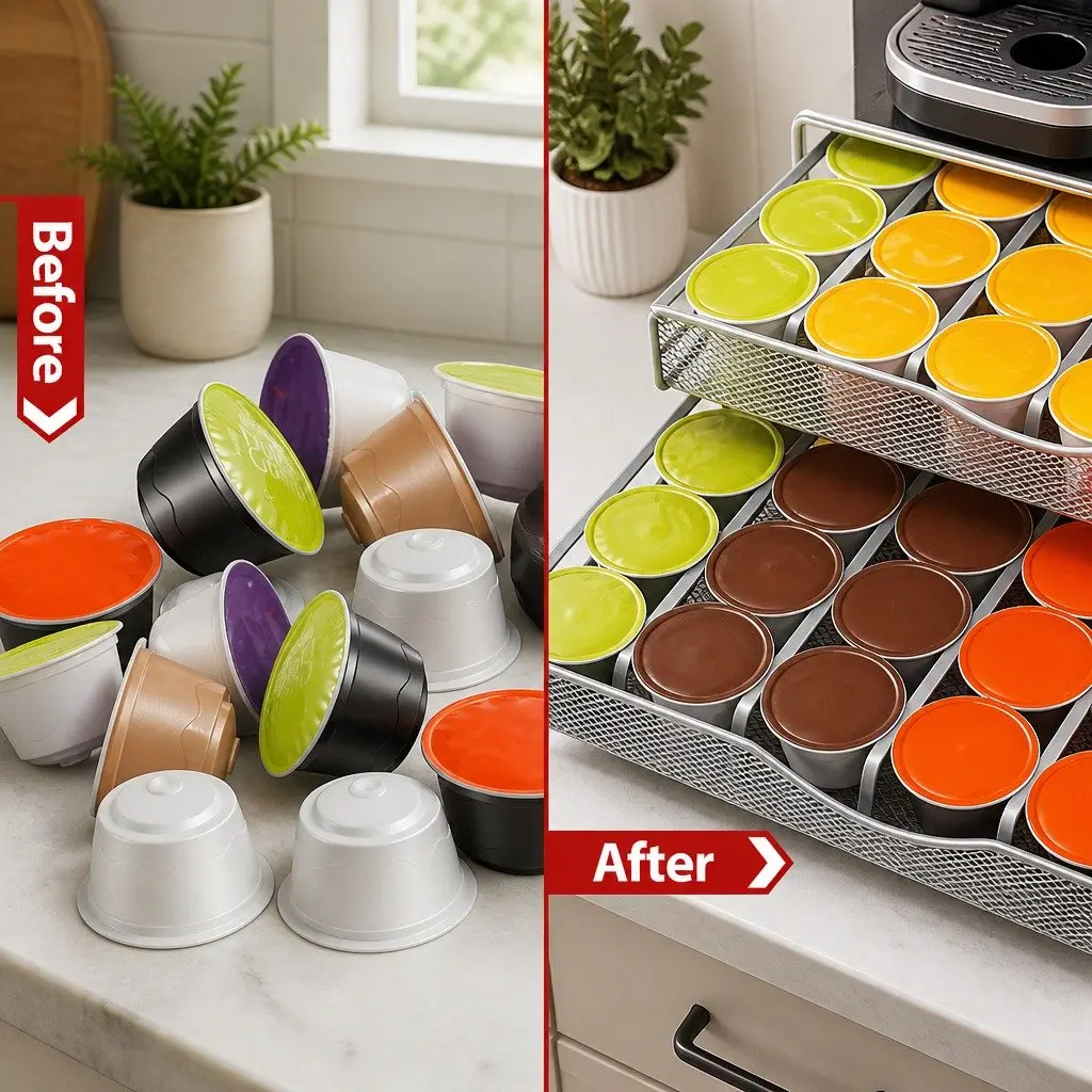 K-Cup Coffee Pod Drawer Storage Organizer Kitchen Counter 2-Tier 72 Capacity
