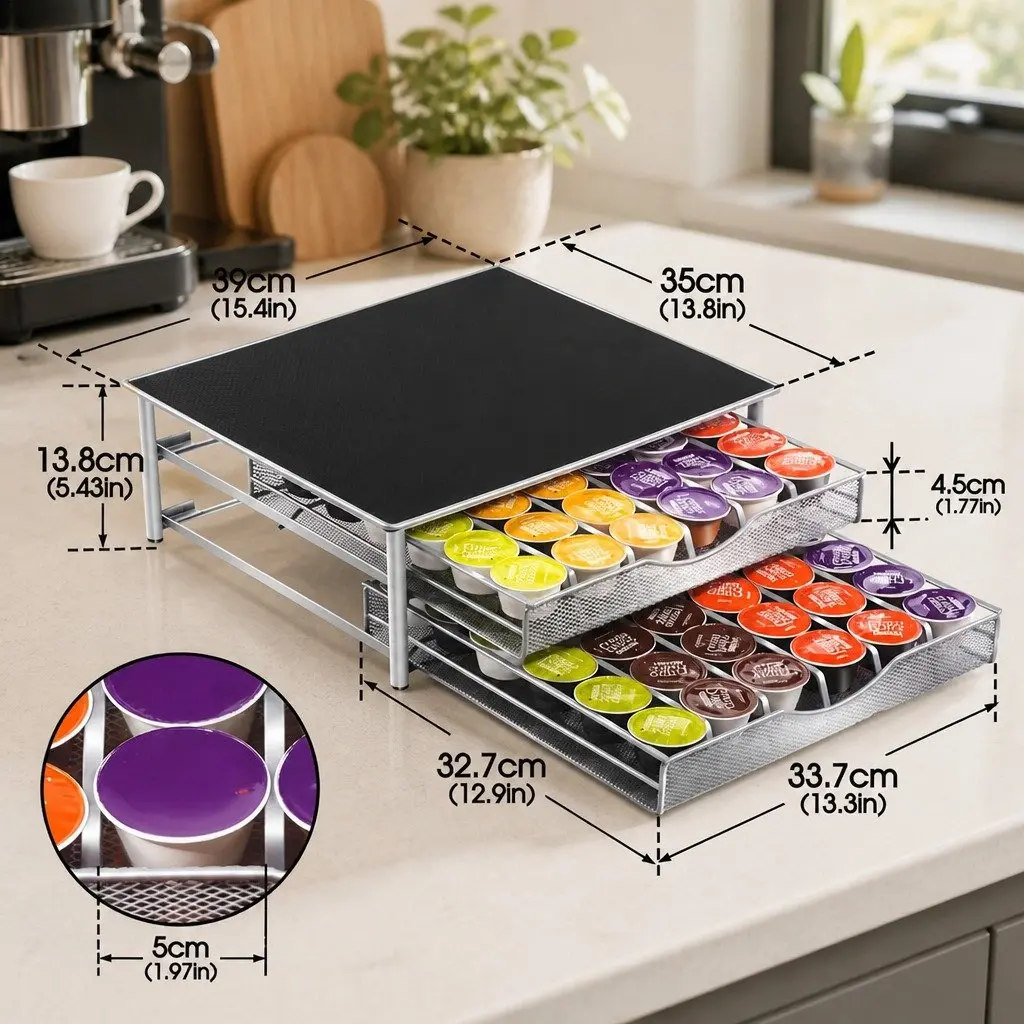 K-Cup Coffee Pod Drawer Storage Organizer Kitchen Counter 2-Tier 72 Capacity