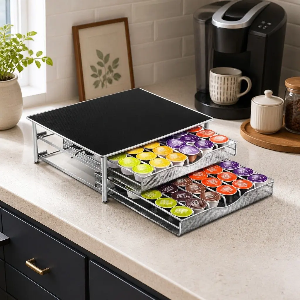 K-Cup Coffee Pod Drawer Storage Organizer Kitchen Counter 2-Tier 72 Capacity
