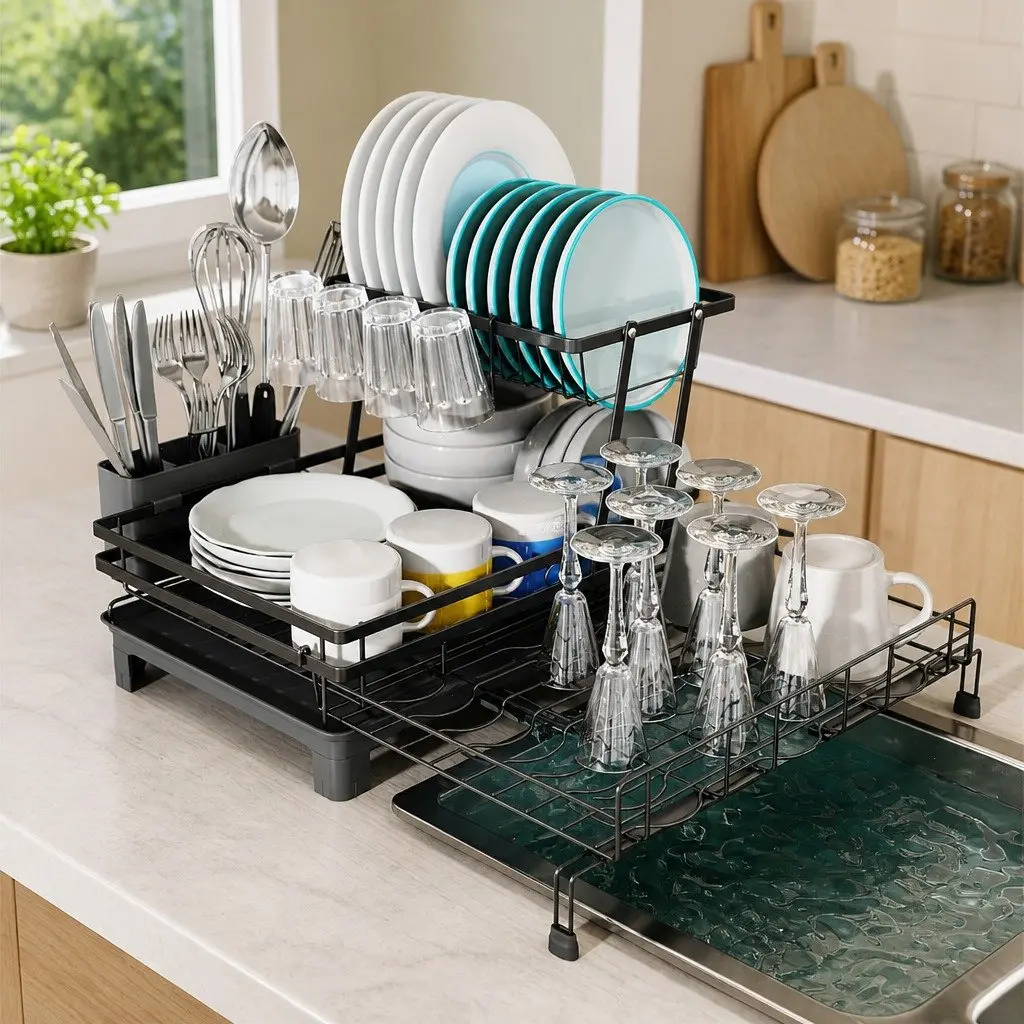 Expandable 2-Tier Dish Drying Rack