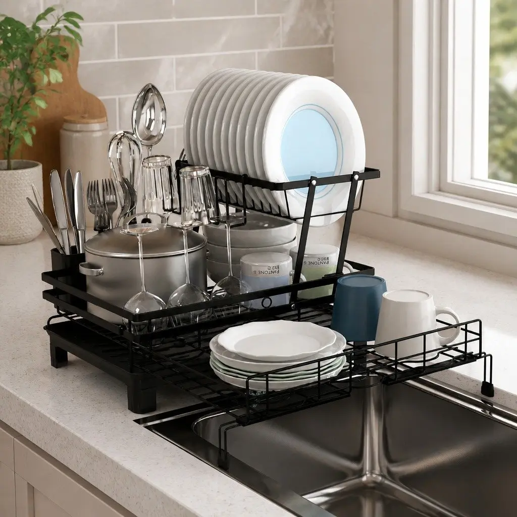 Expandable 2-Tier Dish Drying Rack