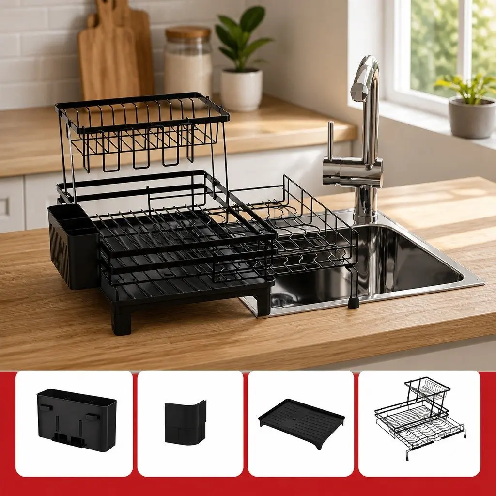 Expandable 2-Tier Dish Drying Rack