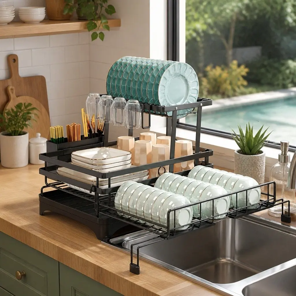 Expandable 2-Tier Dish Drying Rack